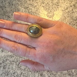 Julie Vos Gold-Tone Ring with Green Gem